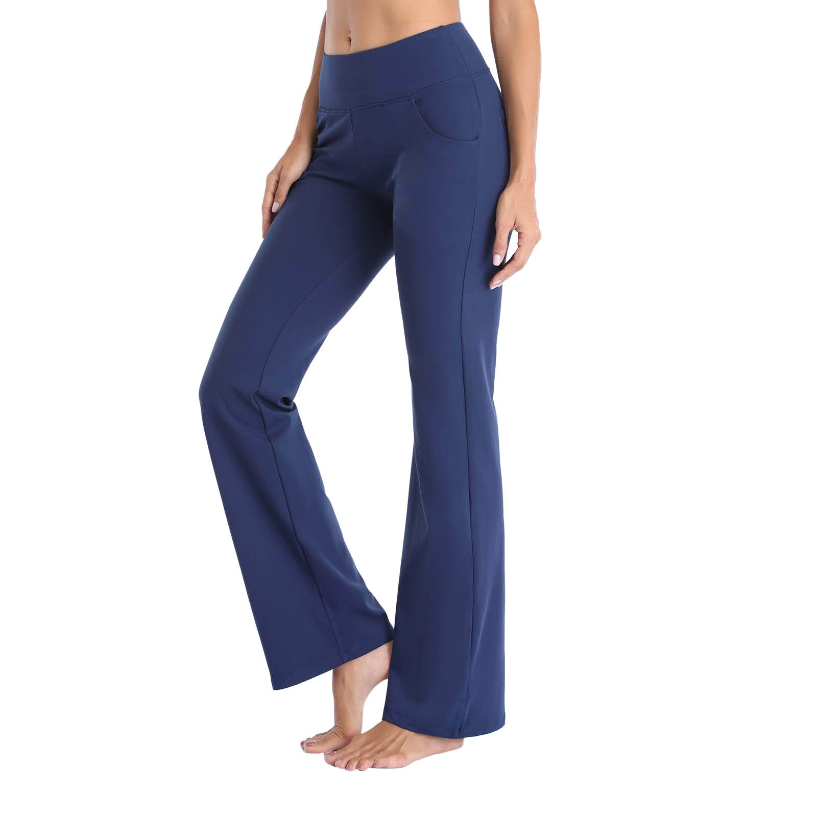 thumbnail image 2 of Pantalones de yoga de mujer con cintura alta y pernera acampanada - Pernera recta ancha, bolsillos, poliéster, largo completo, informales/deportivos - S-XL, 2 of 8